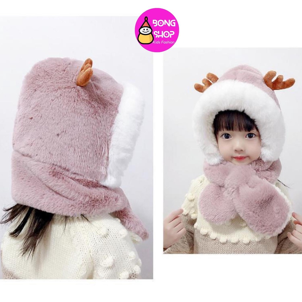 Mũ lông kèm khăn cho bé từ 1- 3t hình sừng hươu