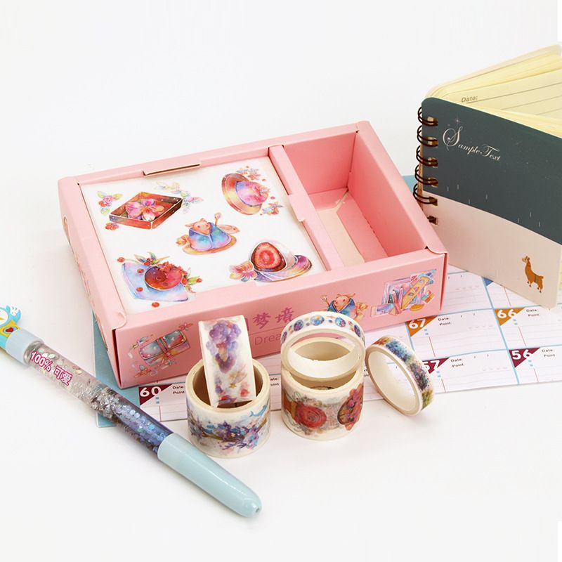 Set 5-6 cuộn washi tape + 9 tấm sticker