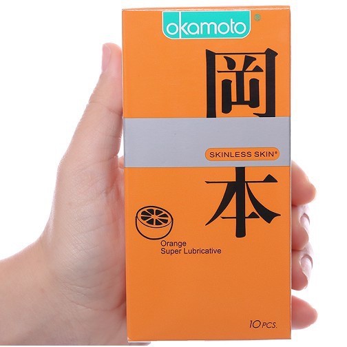 Bao Cao Su Siêu mỏng nhiều gel bôi trơn Okamoto Orange hương cam, Nhật Bản (Hộp 10C, hộp 3C)