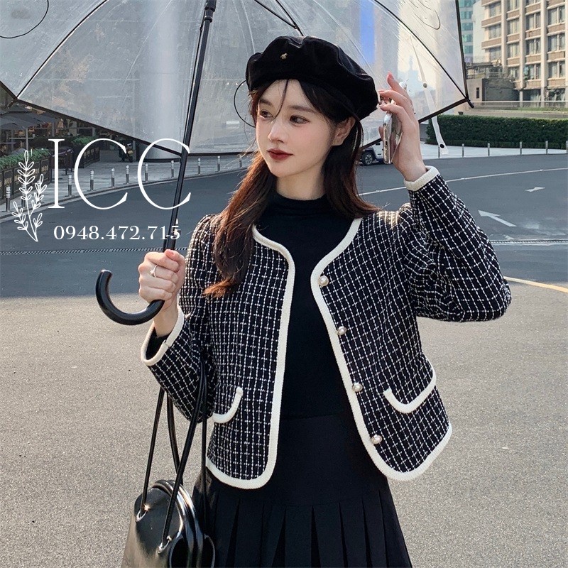 [ORDER] Áo khoác dạ tweed kẻ caro, 2 túi, viền áo nổi bật (có ảnh thật) AO039 SHOP ICC