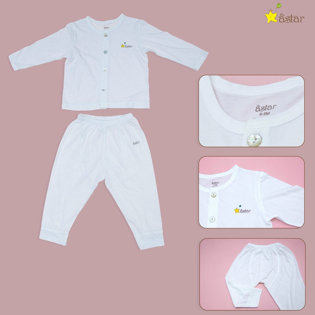 Quà tặng bộ quần áo dài tay cài thẳng Astar vải sợi tre mềm mịn, kháng khuẩn, thoáng khí cho bé