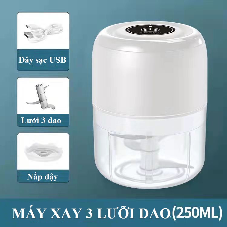 Máy xay tỏi ớt mini đa năng cầm tay 250ml cổng xạc usb - xay gia vị, thực phẩm, rau củ quả, đồ ăn dặm cho bé