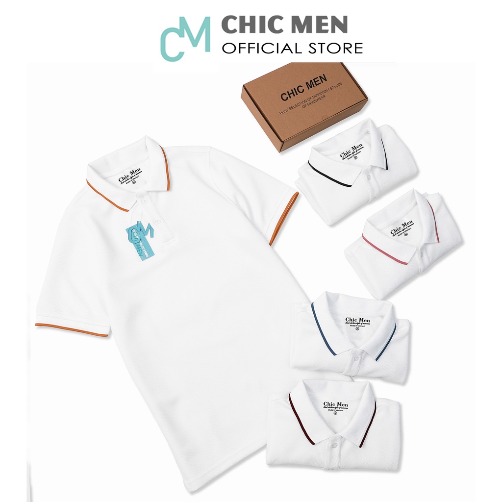 Áo POLO nam cổ trụ, vải INTERLOCK, form regular, bo xanh navy - CHICMEN