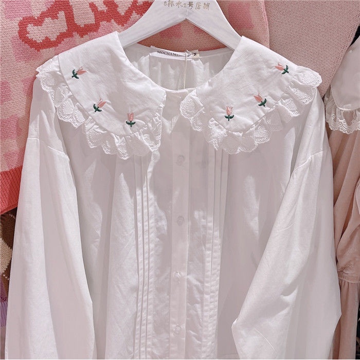 Sơ Mi Nữ Cổ Bèo Thêu Hoa Mới