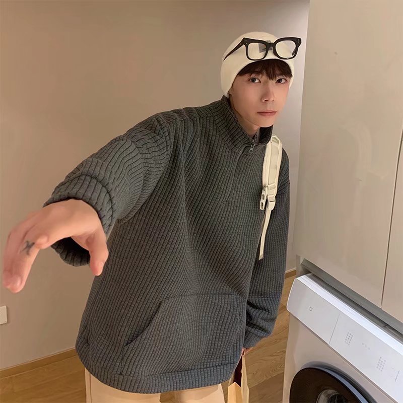 Áo Khoác Nam Cổ Đứng Màu Trơn Phong Cách Hàn Quốc