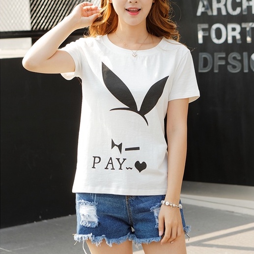Áo Thun Nữ Tay Ngắn Cổ Tròn In Chữ PLAY BOY DLX