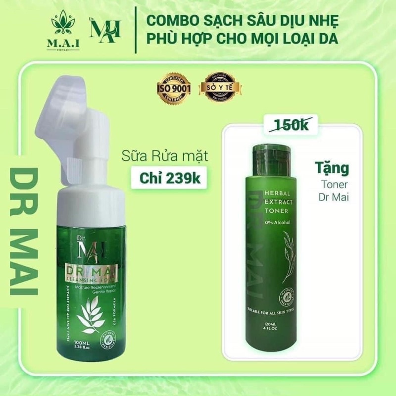 SỮA RỬA MẶT DR MAI, BỌT RỬA MẶT DR MAI MẪU MỚI Tặng kèm Toner 120ml sạch sâu dưỡng da hết mụn[ Chính hãng100%]