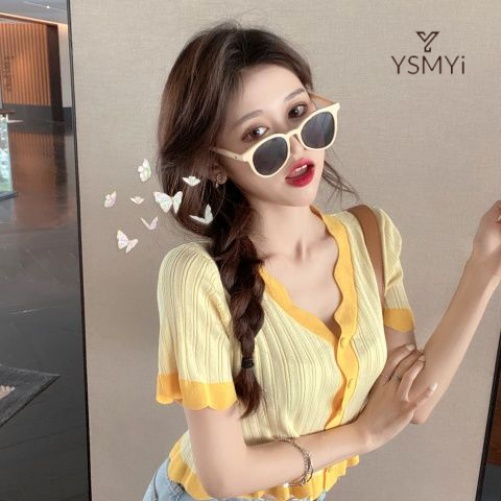 Áo cardigan Ngắn Tay Cổ Chữ v Thiết Kế Mới Thời Trang Mùa Hè Dành Cho Nữ