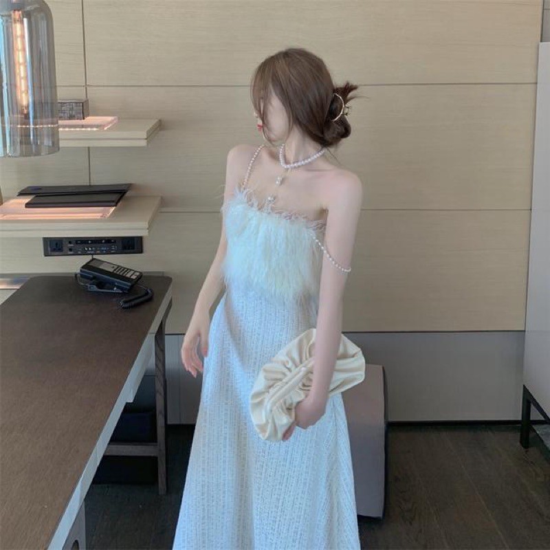 Đầm tiểu thư 2 dây ngọc kiêu sa phối lông Ulzzang 🌸 | BigBuy360 - bigbuy360.vn