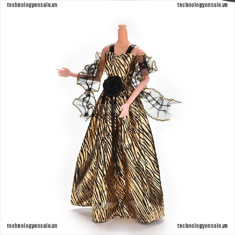 [😎😎Tech] 1 Pcs Stripe Golden Luxury Grown Widding Dress for Barbies with Shawl [VN]