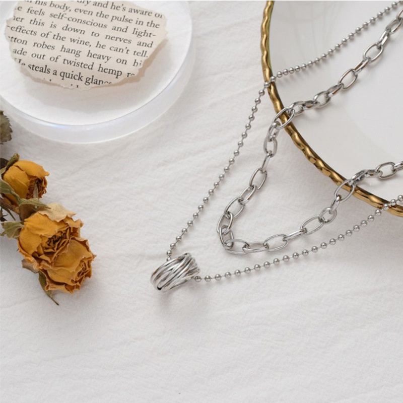 Vòng cổ Hai Lớp Bằng Thép Titan Phong Cách Hàn Quốc Thời Trang Cho Nữ