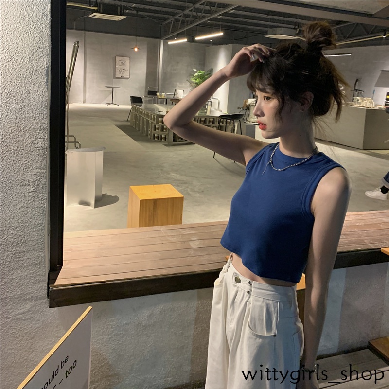 Wittygirls-áo Hai Dây Ôm Dáng Cổ Tròn Mùa Hè