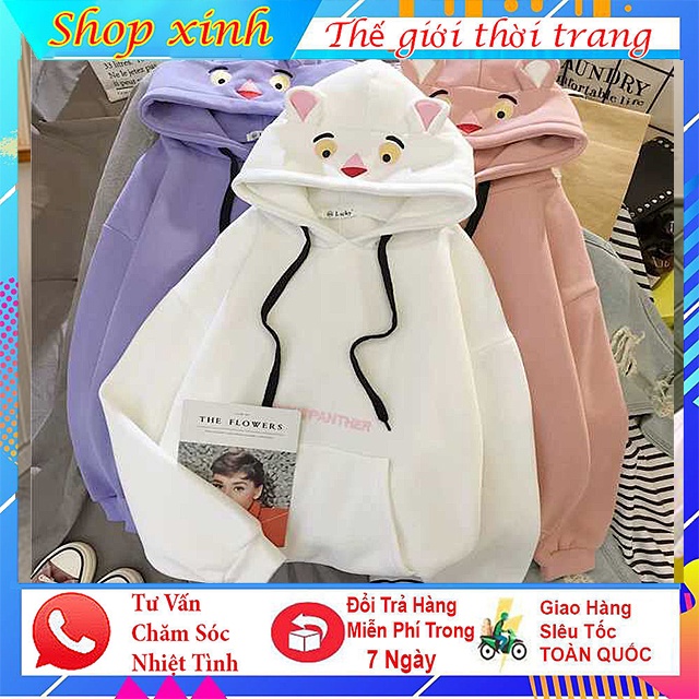 Áo hoodie nữ nỉ thời trang mùa đông freesize thêu mèo tai thỏ dưới 55kg cực Kute cho cô nàng năng động,cá tính. | BigBuy360 - bigbuy360.vn