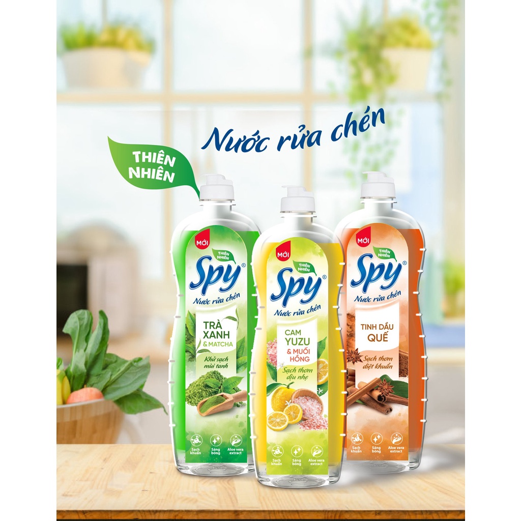 Nước rửa chén bát hương Quế Trà xanh Gừng xả Cam yuzu SPY 760ml, Dầu rửa bát thiên nhiên 100% an toàn da tay khử mùi hôi