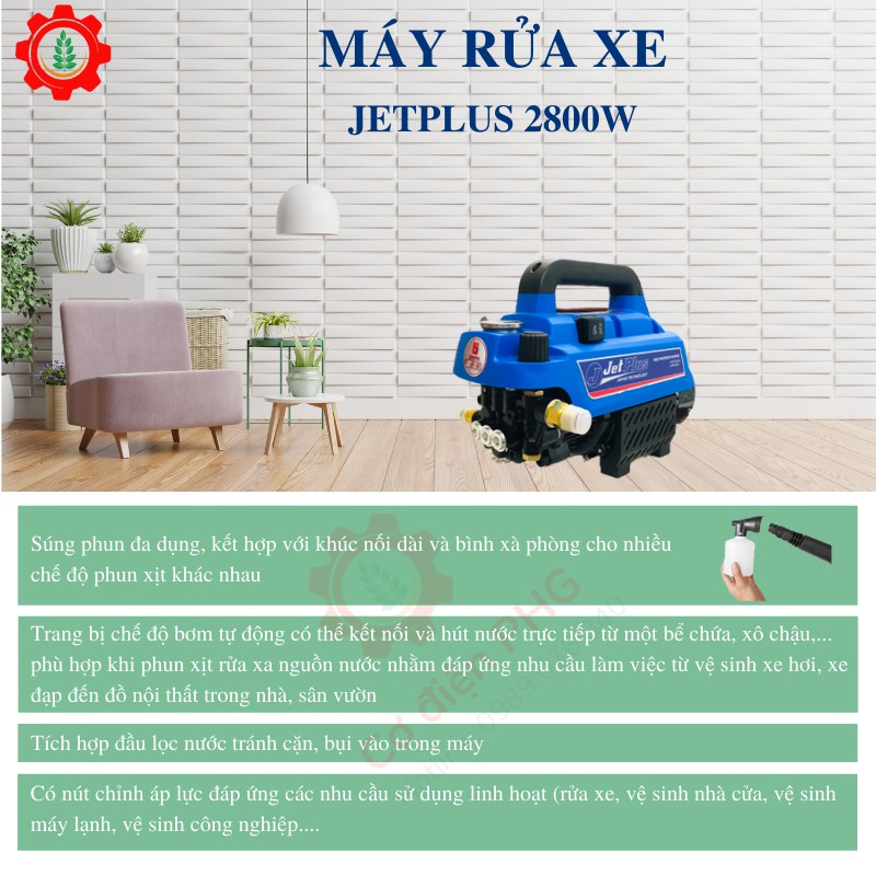 Máy rửa xe JETPLUS 2800W chuyên dùng xịt rửa ô tô, xe máy, vệ sinh nhà cửa | Công suất 2800W | Công nghệ Nhật Bản