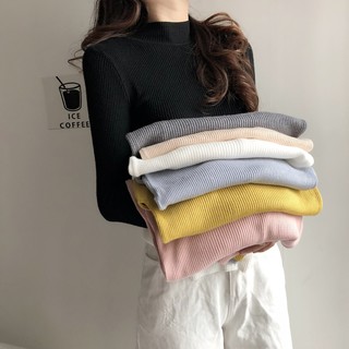 Áo len tay dài cổ lọ màu trơn thời trang cho nữ