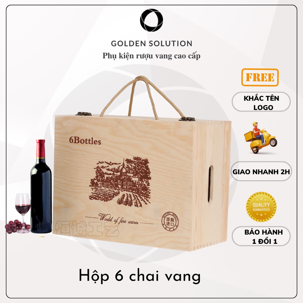 Hộp Rượu Đựng Vang Gỗ Thông 6 Chai GDS Quà Tặng Cao Cấp