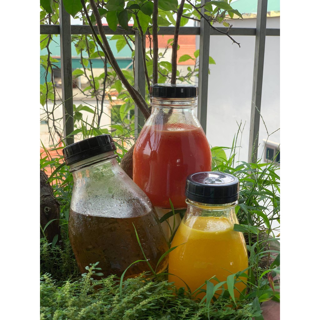 Chai Thuỷ Tinh Vuông Lùn Miệng Rộng Nắp Nhựa 300ml 500ml | Đựng sữa chua , nước ép , trà lên men