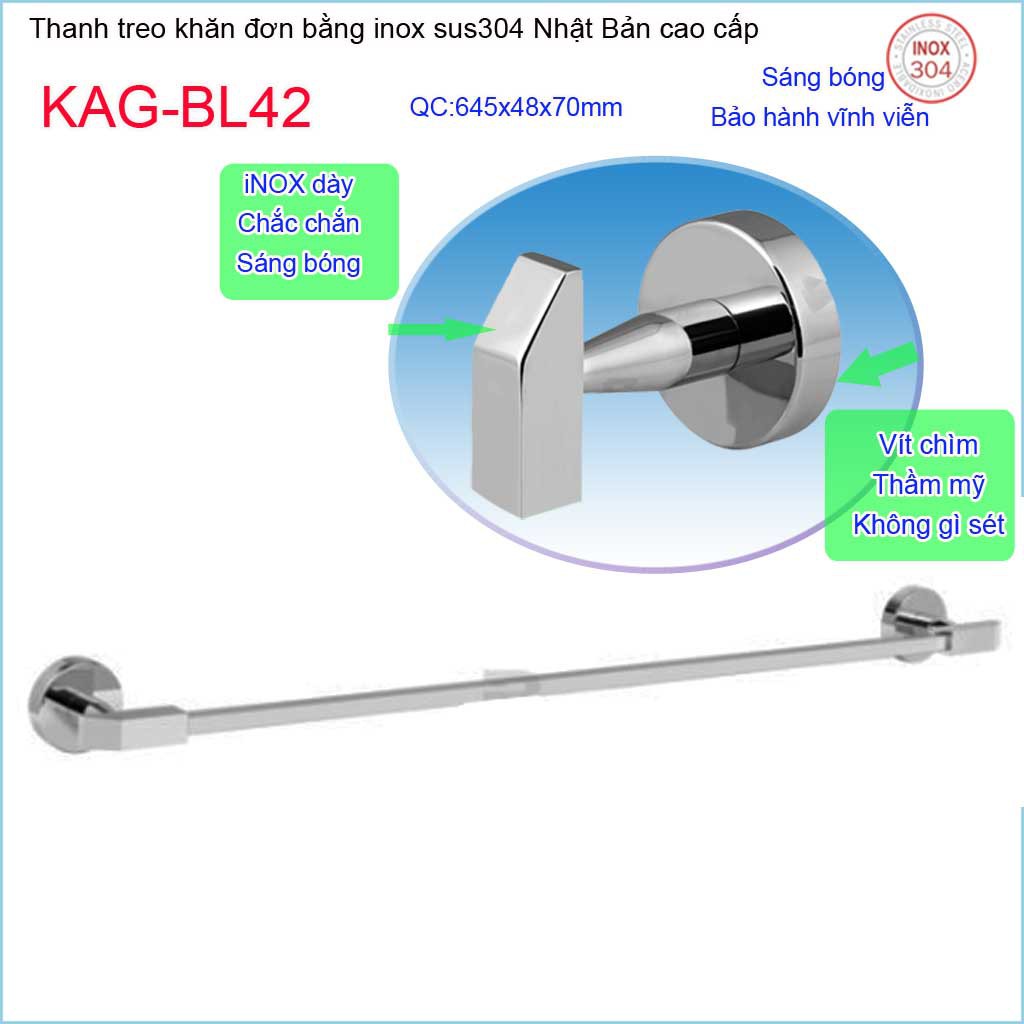 Thanh vắt khăn đơn, Phụ kiện phòng tắm cao cấp Kace,máng treo khăn inox 304 Nhật Bản KAG-BL42