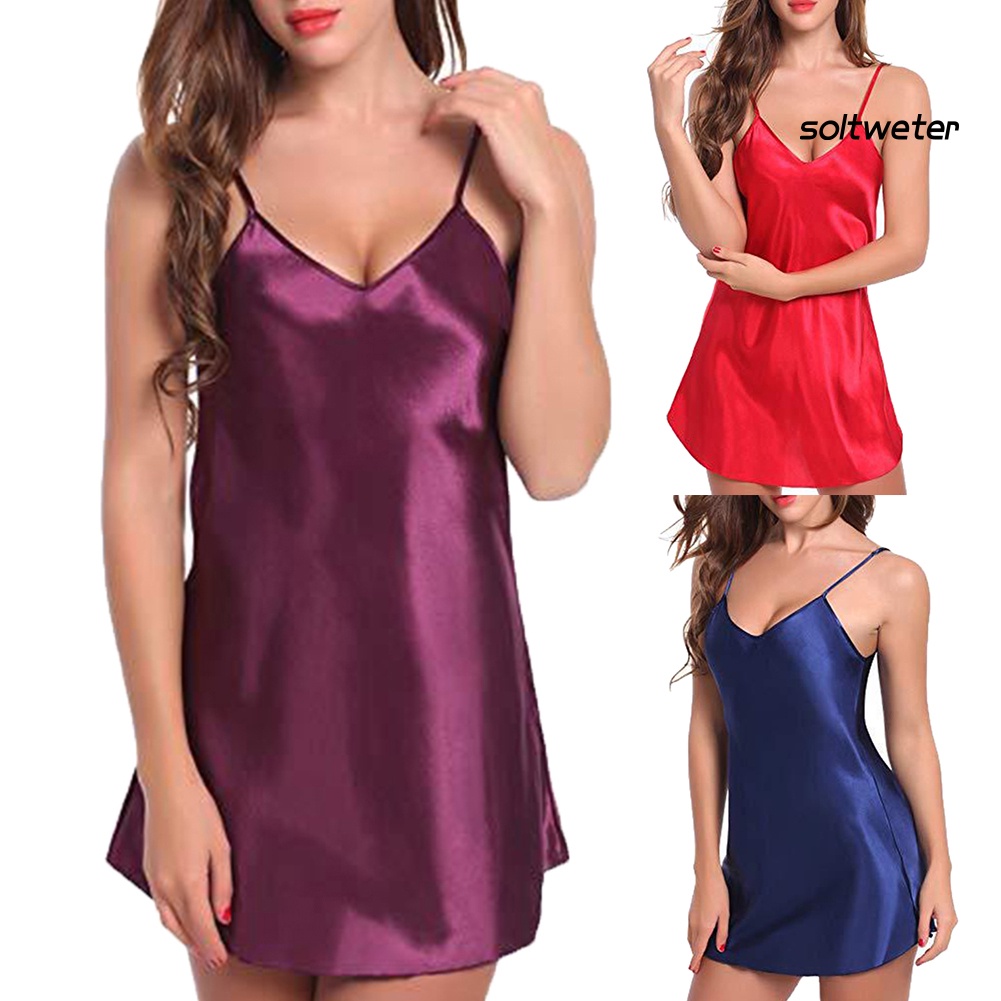 Đầm ngủ cổ chữ V màu trơn plus size cho nữ