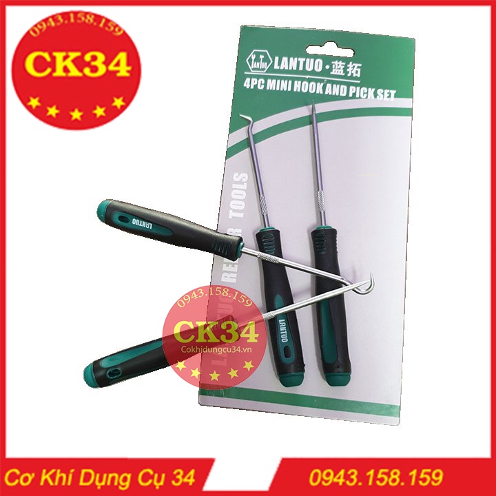Bộ móc nạy phớt kéo lò xo, móc Gioăng, phanh phe 4 PC