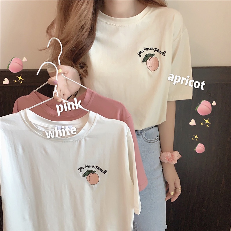 SUXI Áo Thun Tay Ngắn Dáng Rộng Màu Sắc Đơn Giản