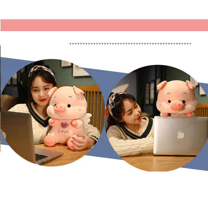 Thú nhồi bông đồ chơi lót cotton mềm hình chú heo thiên thần in trái tim 7.8-25.5in dùng làm gối/ quà tặng cho bé