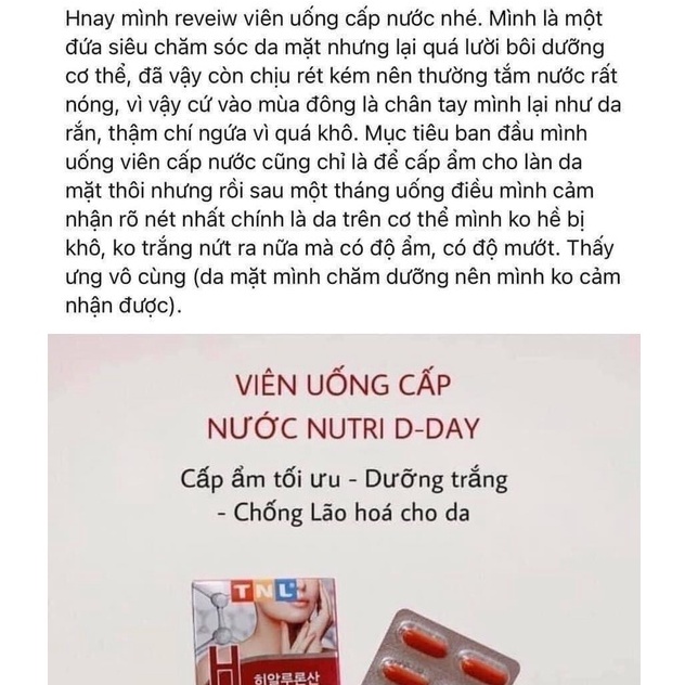 Viên Uống Cấp Nước, Viên Uống Collagen Nutri D Day Cấp Ẩm Tối Ưu Giữ Nước Gấp 1000 Lần Dưỡng Trắng Chống Lão Hóa Cho Da