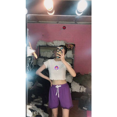 Set Bộ Áo croptop nữ Bò Tím mix Quần Short🎀Chất cotton mịn🎀Form <50kg🎀 ĐỒ ngủ nữ mặc nhà | BigBuy360 - bigbuy360.vn