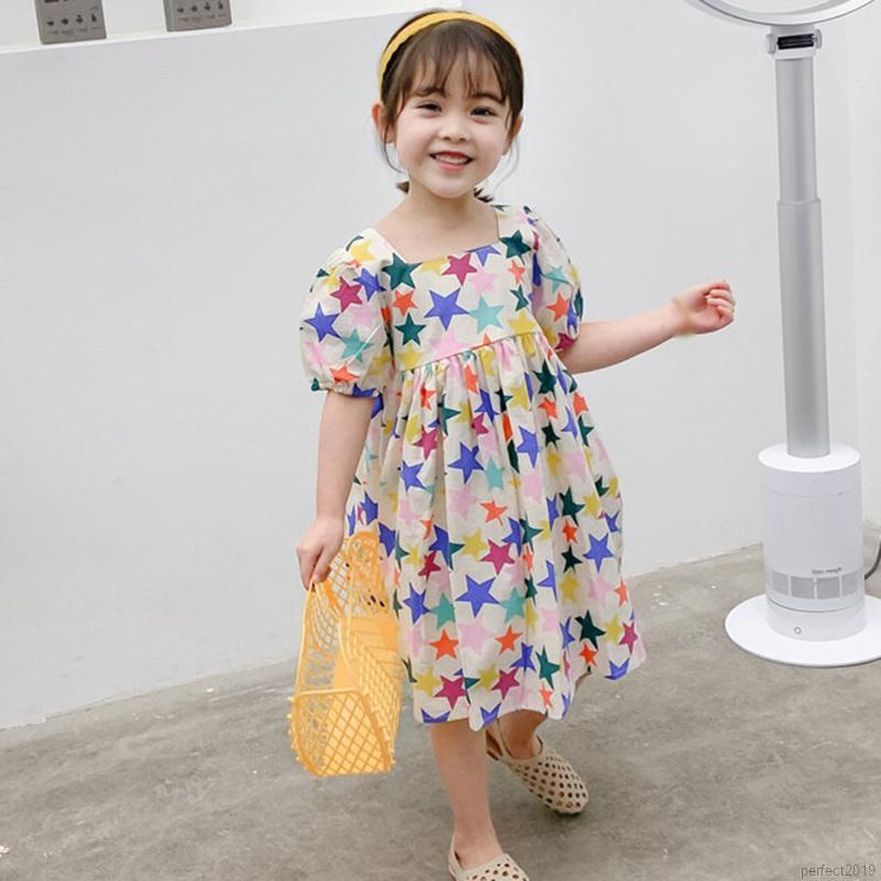 Váy ngôi sao trẻ em Phong cách mùa hè Puff Sleeve Dress Công chúa Váy trẻ em