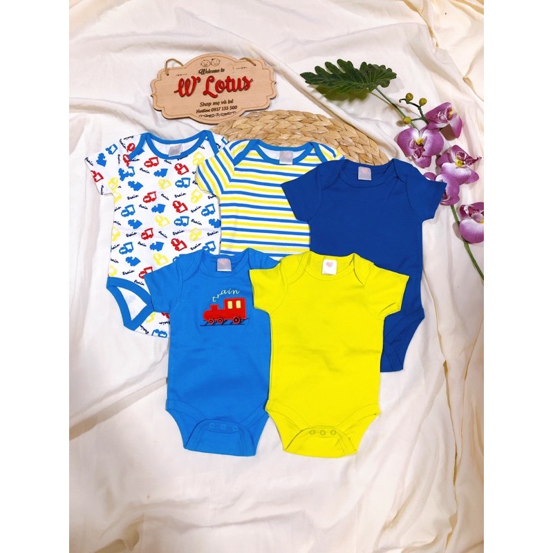 Set 5 body cọc tay / body chip cho bé trai bé gái sơ sinh 0- 9 ký