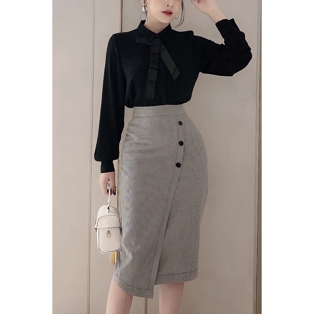 Áo sơ mi dài tay xếp ly nơ cổ - 20Again | BigBuy360 - bigbuy360.vn