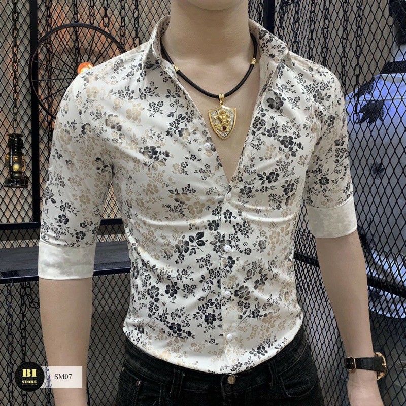 áo sơ mi nam tay dài hoạ tiết hoa nhí vải lụa 3d in ép, form ôm, đi chơi, đi làm, sơ mi mới 2020 | BigBuy360 - bigbuy360.vn