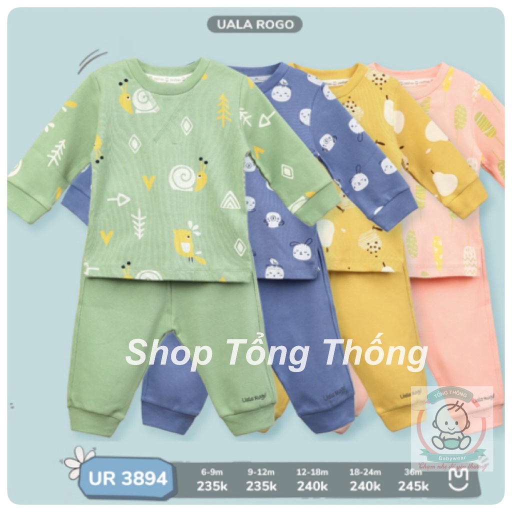 Bộ q.a dài tay cotton in thú ngộ nghĩnh cao cấp bé trai bé gái Uala Rogo 3894