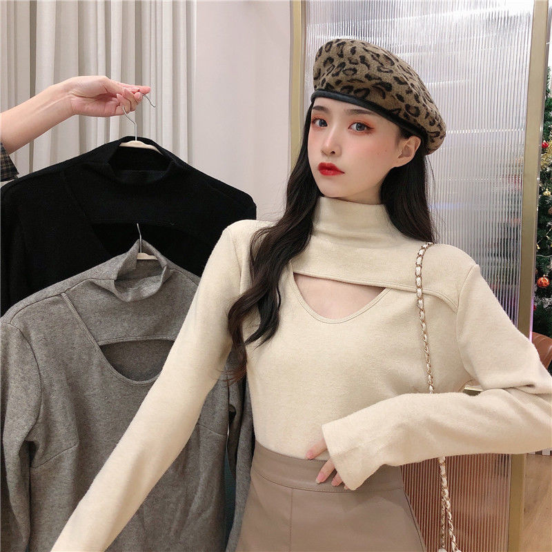 Áo Giữ Nhiệt Nữ Korean New Slim Hollow Out Thick Long Sleeve T-shirt Women's Wear