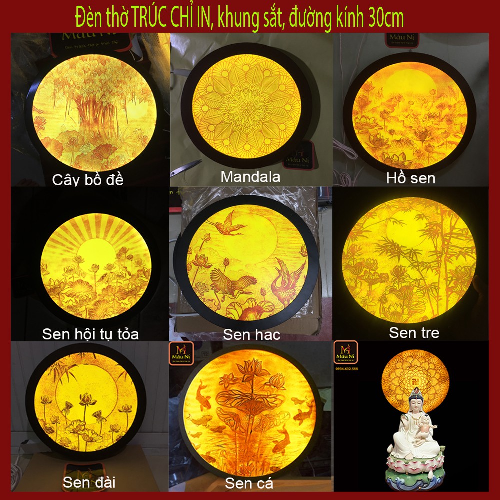 [SALE HOT] Đèn Hào Quang cho ban thờ đẹp 198, khung sắt, Đường kính 30cm (đặt tượng thờ cao 25cm đến 40cm)