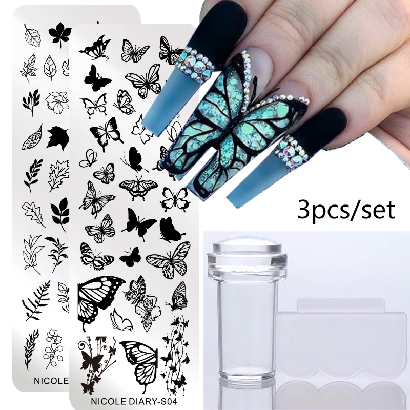 3-6 Cái / bộ NICOLE DIARY Nail Dập Tấm Hình Học Ren Hoa Lá Với Thạch Stamper Cạp Móng Tay Nghệ Thuật