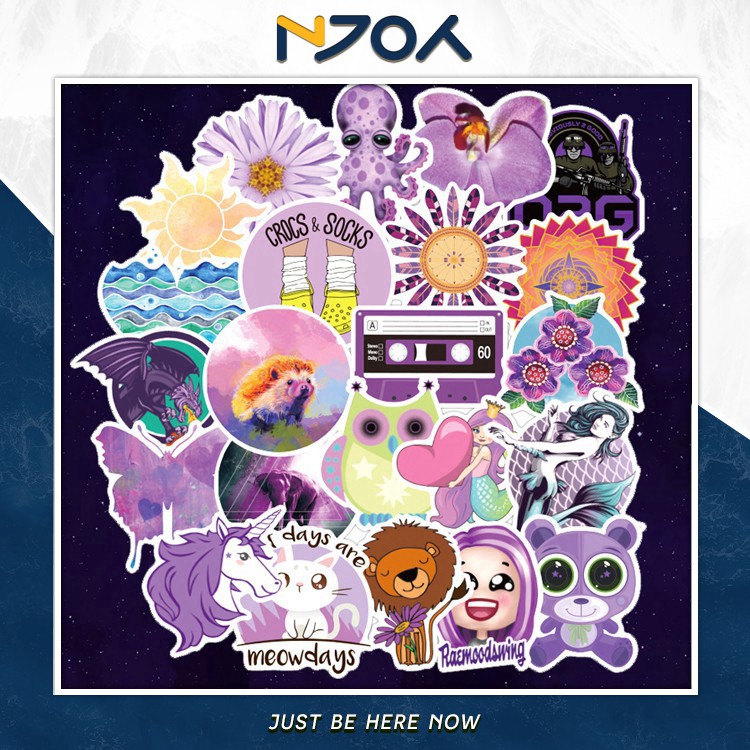 SET 70 MIẾNG STICKER PURPLE TÍM MỘNG MƠ CHỐNG NƯỚC DÁN NÓN BẢO HIỂM, LAPTOP, VALI, TỦ, BÀN HỌC, XE MÁY