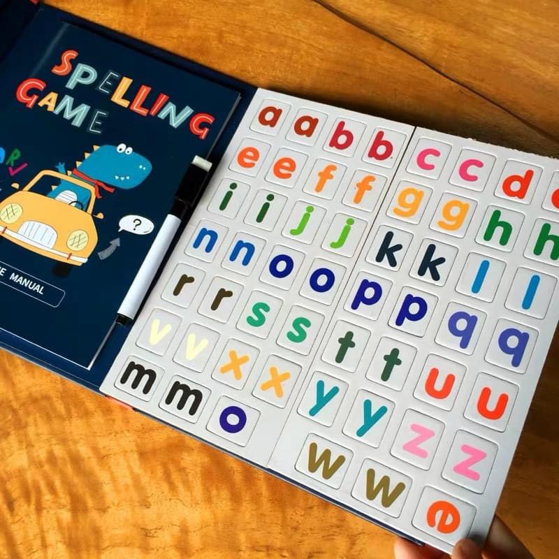 Spelling Game - Bộ sách nam châm ghép chữ và số cho bé, tặng kèm bút lông có đầu xoá, học từ vựng tiếng Anh 8 chủ đề