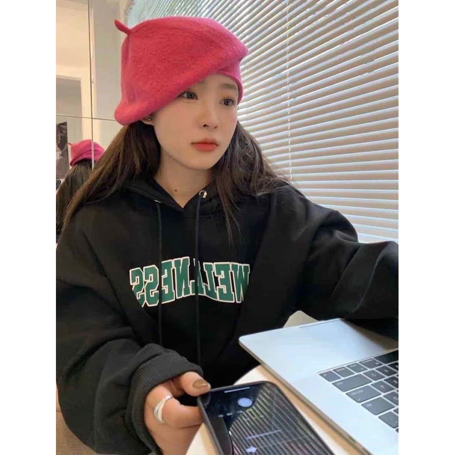 Áo hoodie nỉ in chữ xanh lá form rộng phong cách ulzzang, áo sweater có mũ dài tay bồng nam nữ UNISEX màu đen, xanh, nâu
