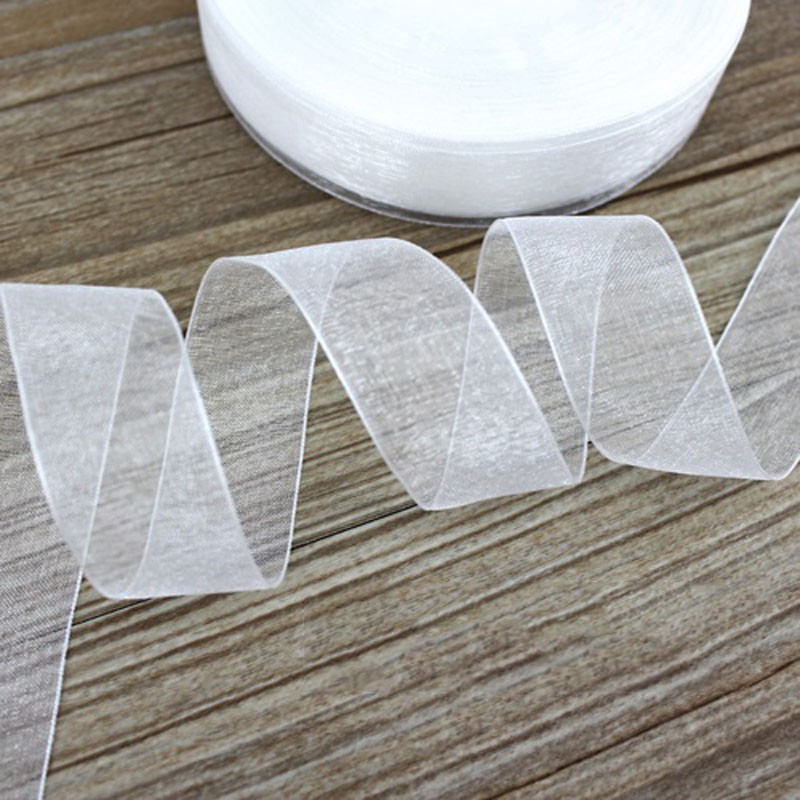 Cuộn dây ruy băng 50 yard vải organza phối ren dùng để gói quà tặng trang trí Giáng Sinh