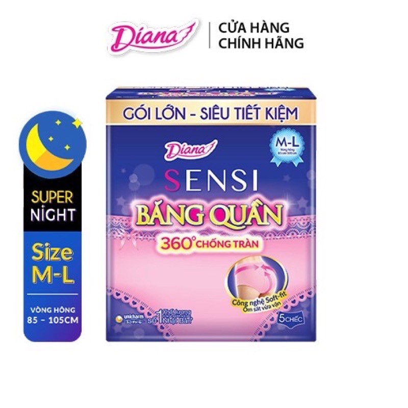 BĂNG VỆ SINH DIANA SENSI DẠNG QUẦN SIZE M-L ( gói 5 miếng)