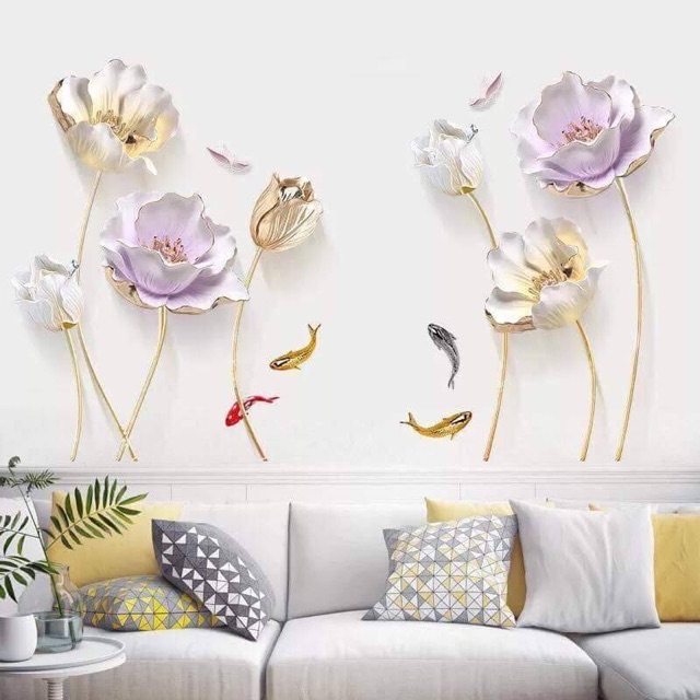 DECAL DÁN TƯỜNG HOA HỒNG ĐÁ 3D