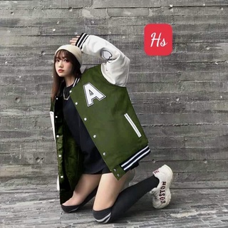 Áo Khoác Bomber Nam Nữ Unisex Varsity Jacket form rộng chất nỉ Phối Tay Chữ A Túi Trước G058 - HT STORE