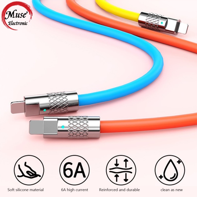 Dây Cáp Sạc Nhanh Type-c 120w 6a Bằng Silicon Cho Iphone