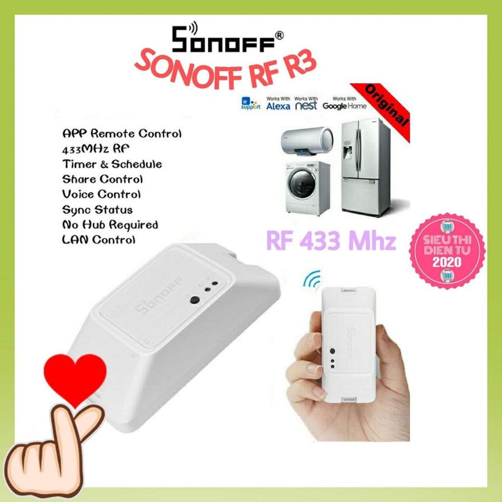 SONOFF BASIC RF R3 (QUỐC TẾ), công tắc WIFI, điều khiển từ xa, hỗ trợ sóng RF 433Mhz.