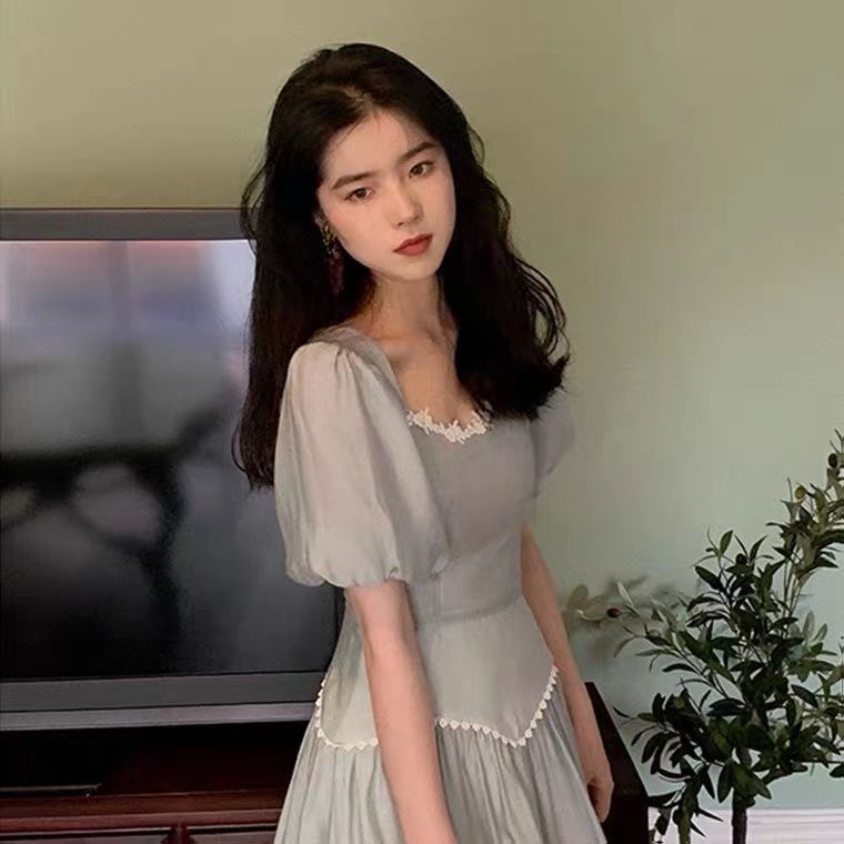 ◕☎㍿Đầm Cổ Vuông Phong Cách Retro Pháp Thời Trang Xuân Hè Hàng Mới 2022 Dành Cho Bạn Nữ