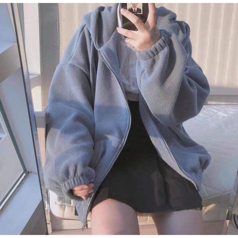 Áo Khoác Hoodie Nỉ Unisex [FREESHIP]  Áo tay bồng khóa kéo có mũ ulzzang màu Xanh | Xám nam nữ HOT