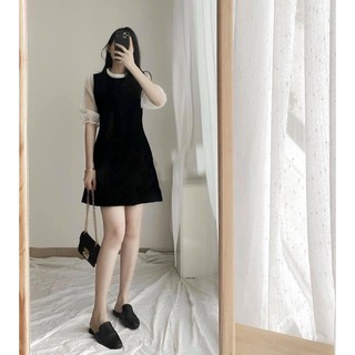 Đầm đen phối tay voan trắng
