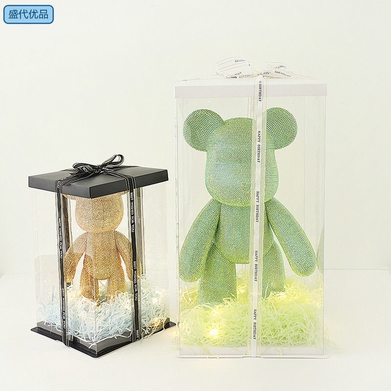 Hộp Quà Tặng ,đựng Gấu +1dây Ruy băng + +đèn +  Size 17*17*28